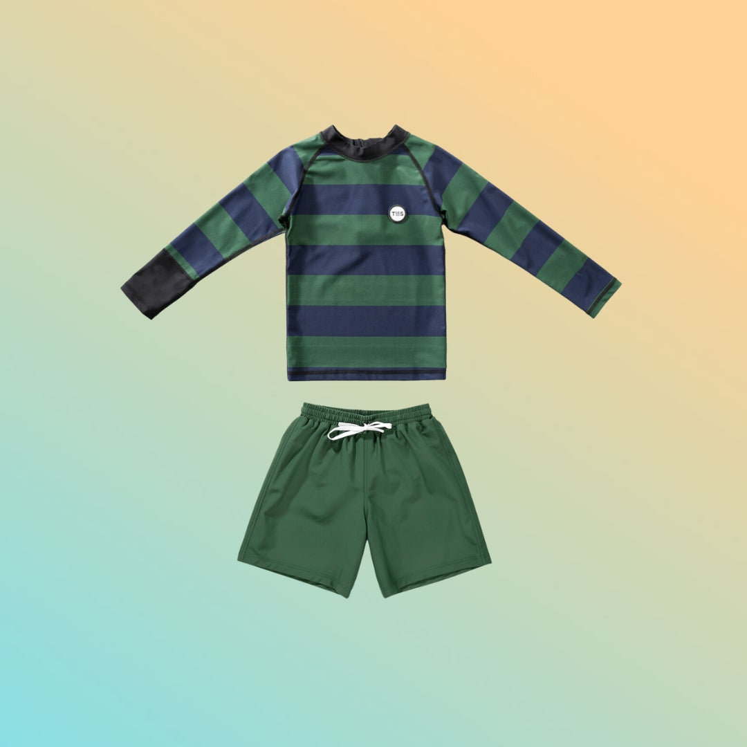Preloved Oti Set Stripe Summer Olive - UV Top + Shorts - 18M